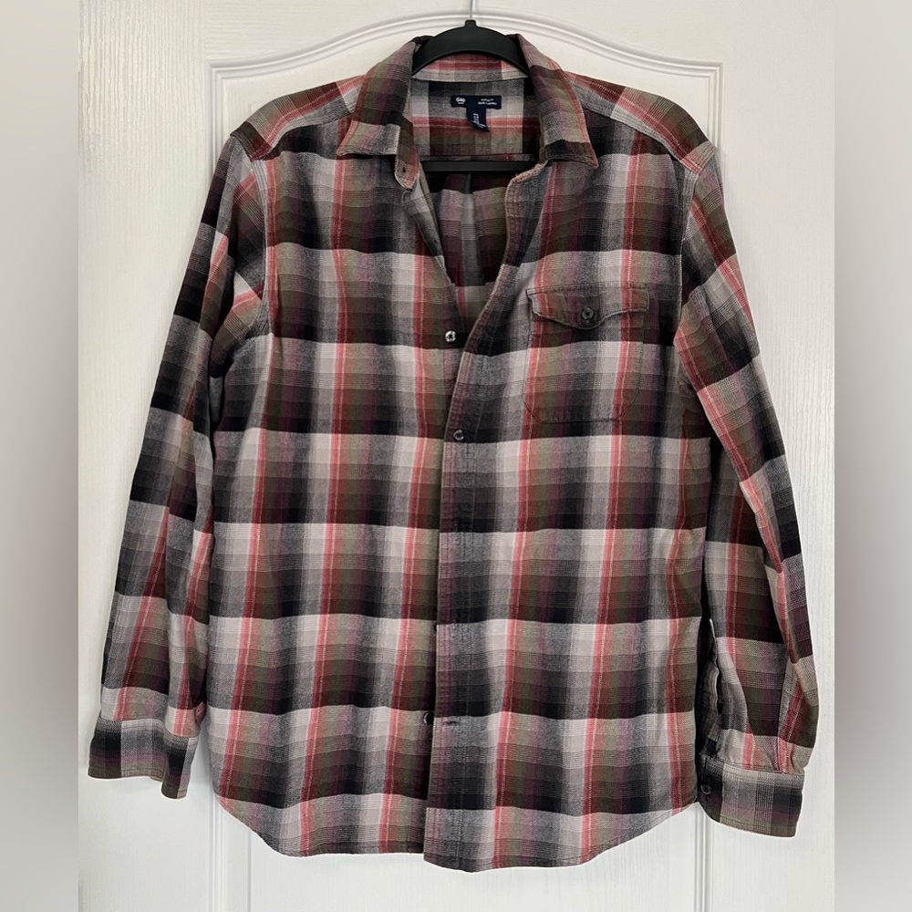 Gap Plaid Cotton Flannel Button-Up Shirt Size Large